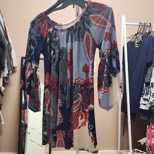 Paisley Print Bell Sleeve Dress Size Small